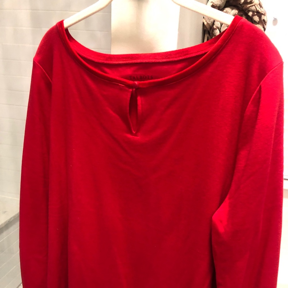Talbots 2x Red long sleeve cotton top NWT